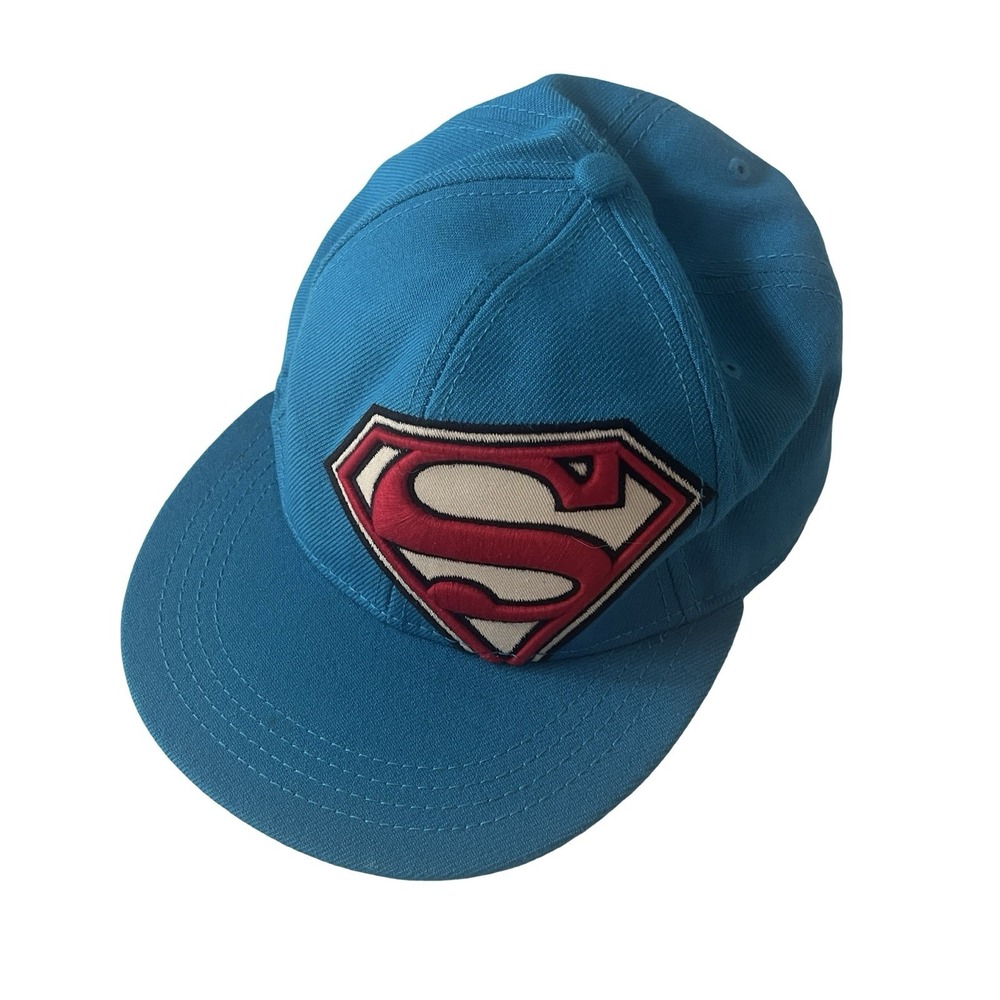 Superman One Size Baseball Hat Embroidered Teal Wool Acrylic Retro Cap